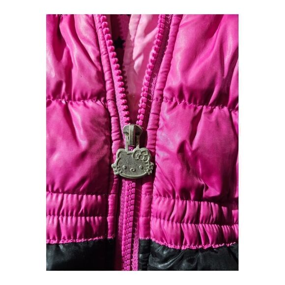 SOLD!! HELLO KITTY Pink Black Puffer Hoodie Jacket - Size 6 - Picture 5 of 8